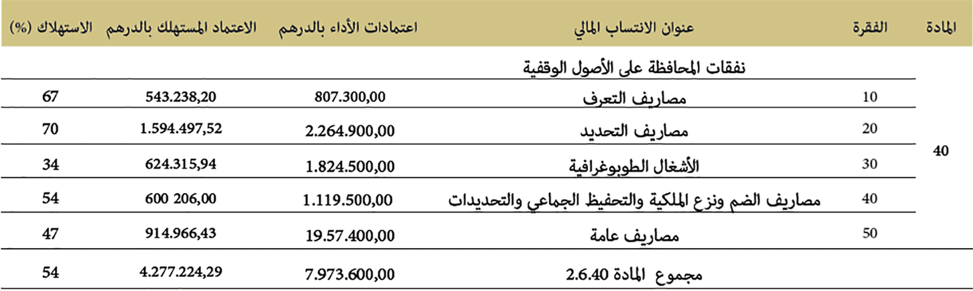 ميزانية المحافظة على الأملاك برسم سنة 2019 ميزانية المحافظة على الأملاك برسم سنة 2019