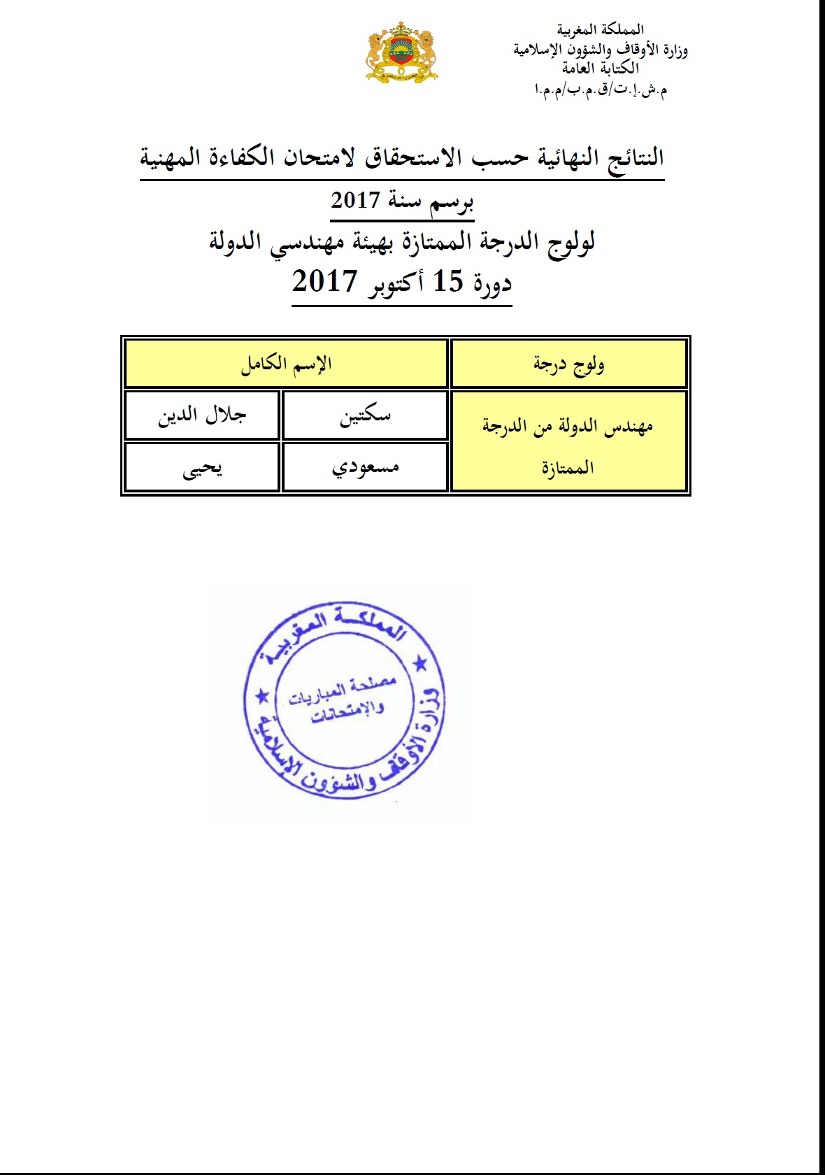 ecp mhai session 151017 resultats