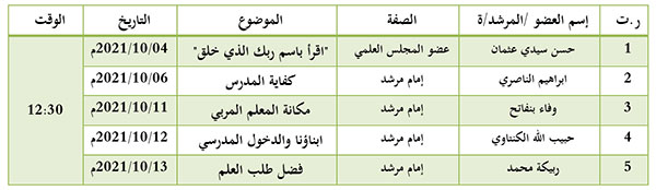 برنامج الدروس الدينية بمناسبة الدخول المدرسي من تأطير الأئمة المرشدين والمرشدات وعضو المجلس العلمي المحلي