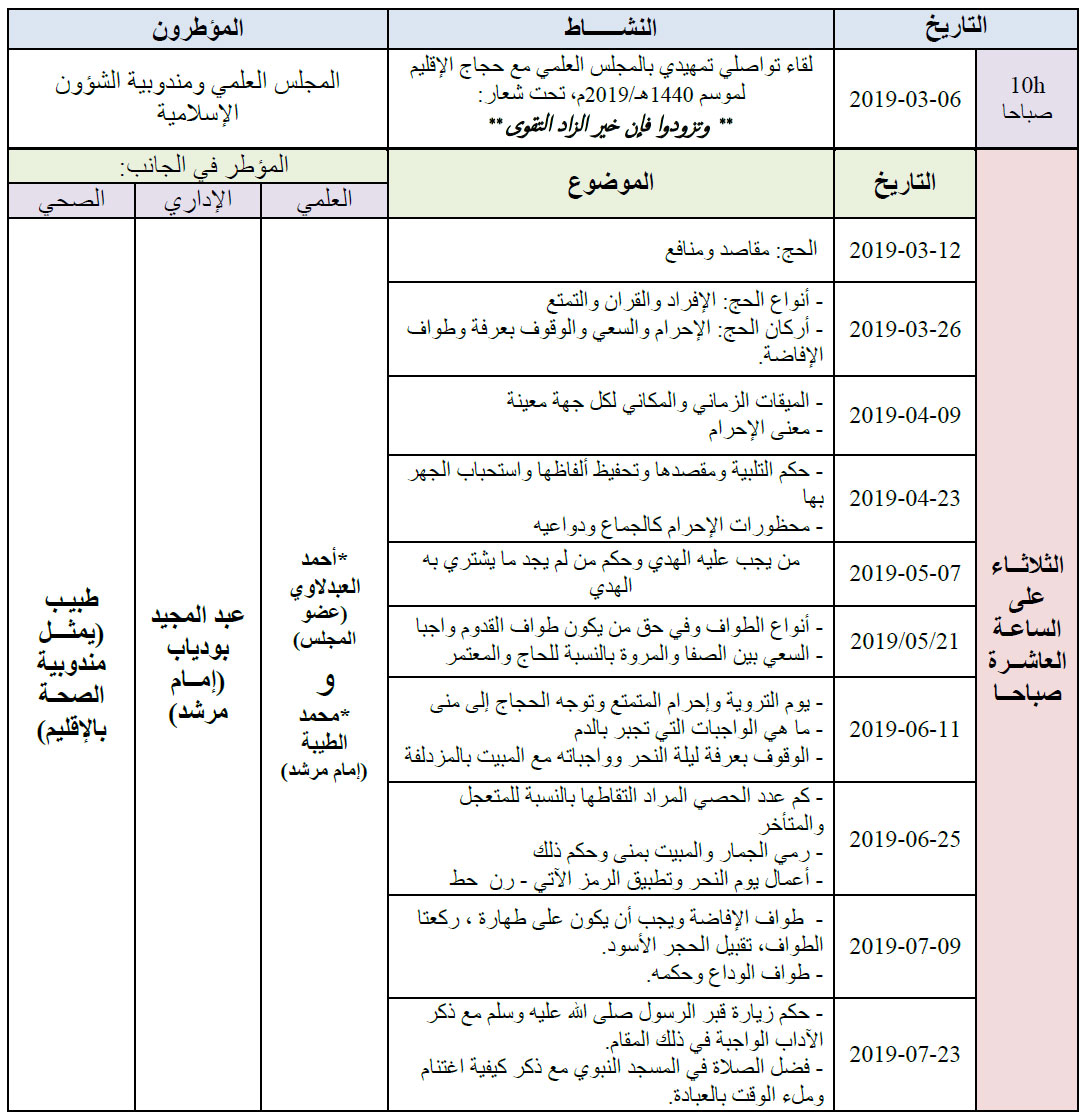 بولمان برنامج تأطير الحجاج للعام 1440 2019 2