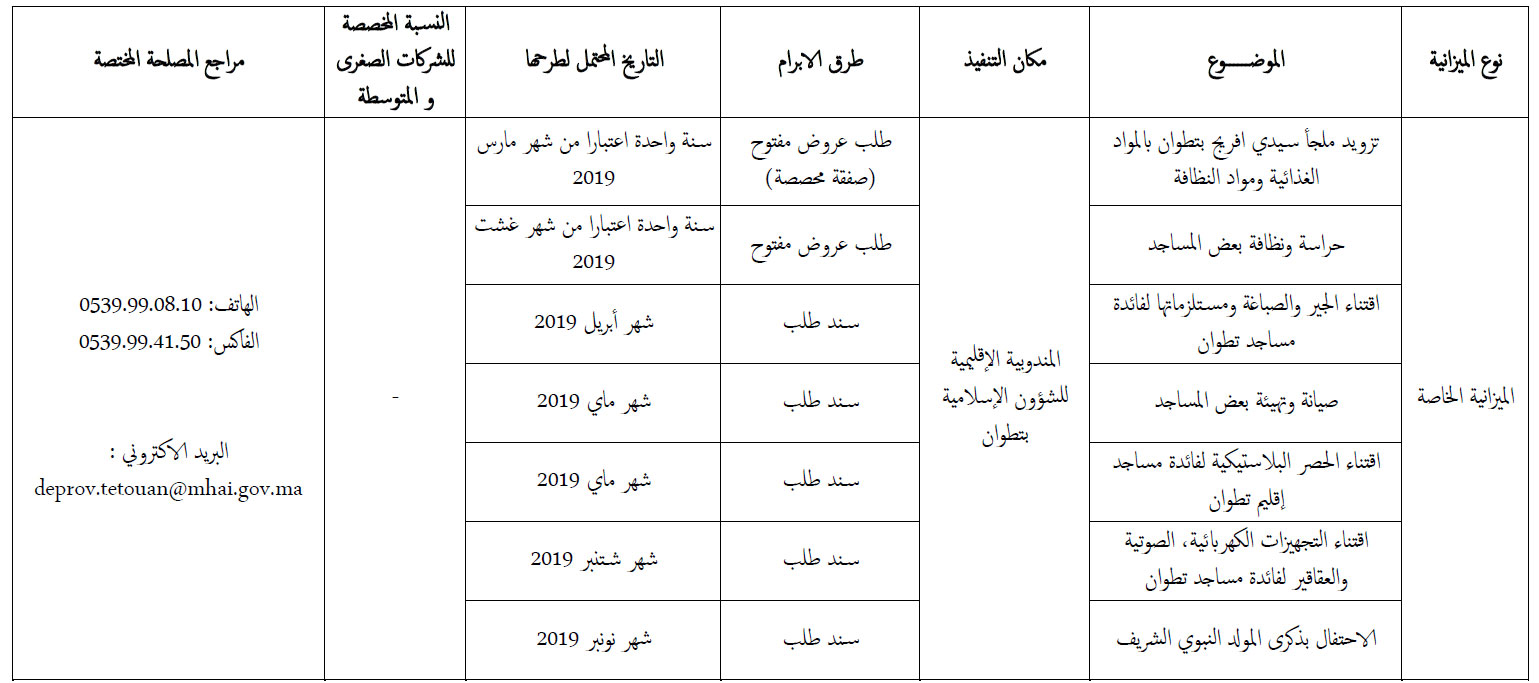 البرنامج التوقعي لإبرام الصفقات برسم السنة المالية 2019 tetouan programme previsionnel des marches public annee 2019