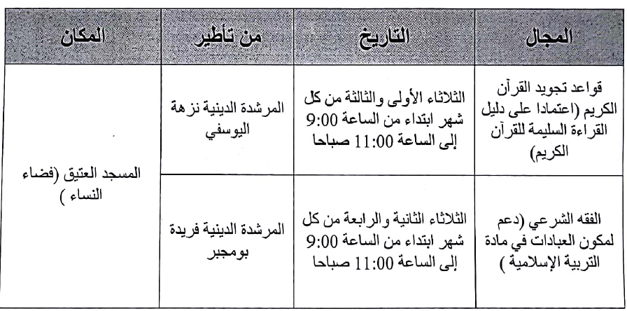 برنامج تأهيل المؤطرين والمؤطرات بدروس برنامج محو الأمية بالمساجد بواسطة التلفاز والانترنيت في جرسيف guercif annonce programme