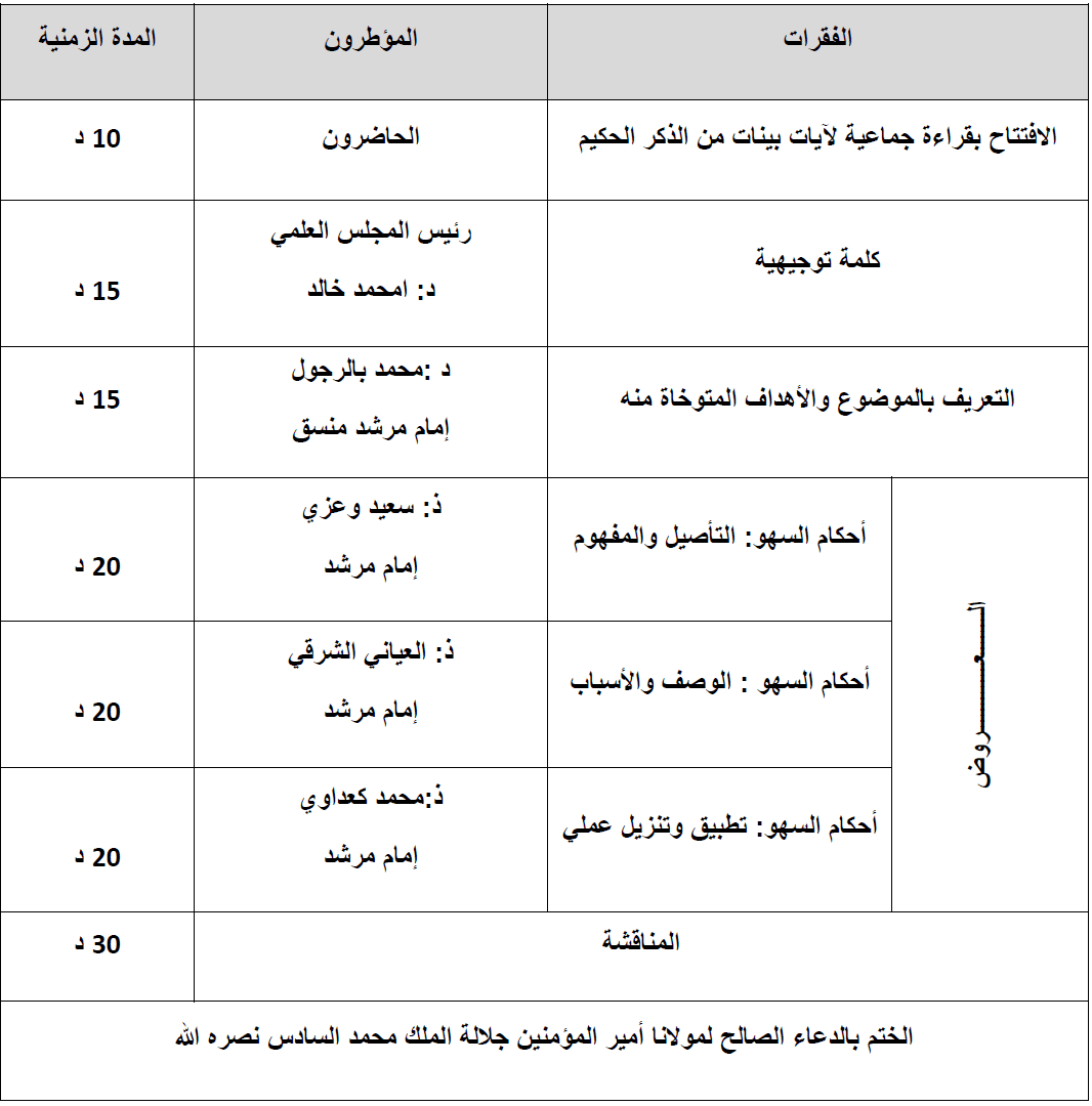 سطات: أحكام السهو في الصلاة حسن التأصيل وجودة التنزيل