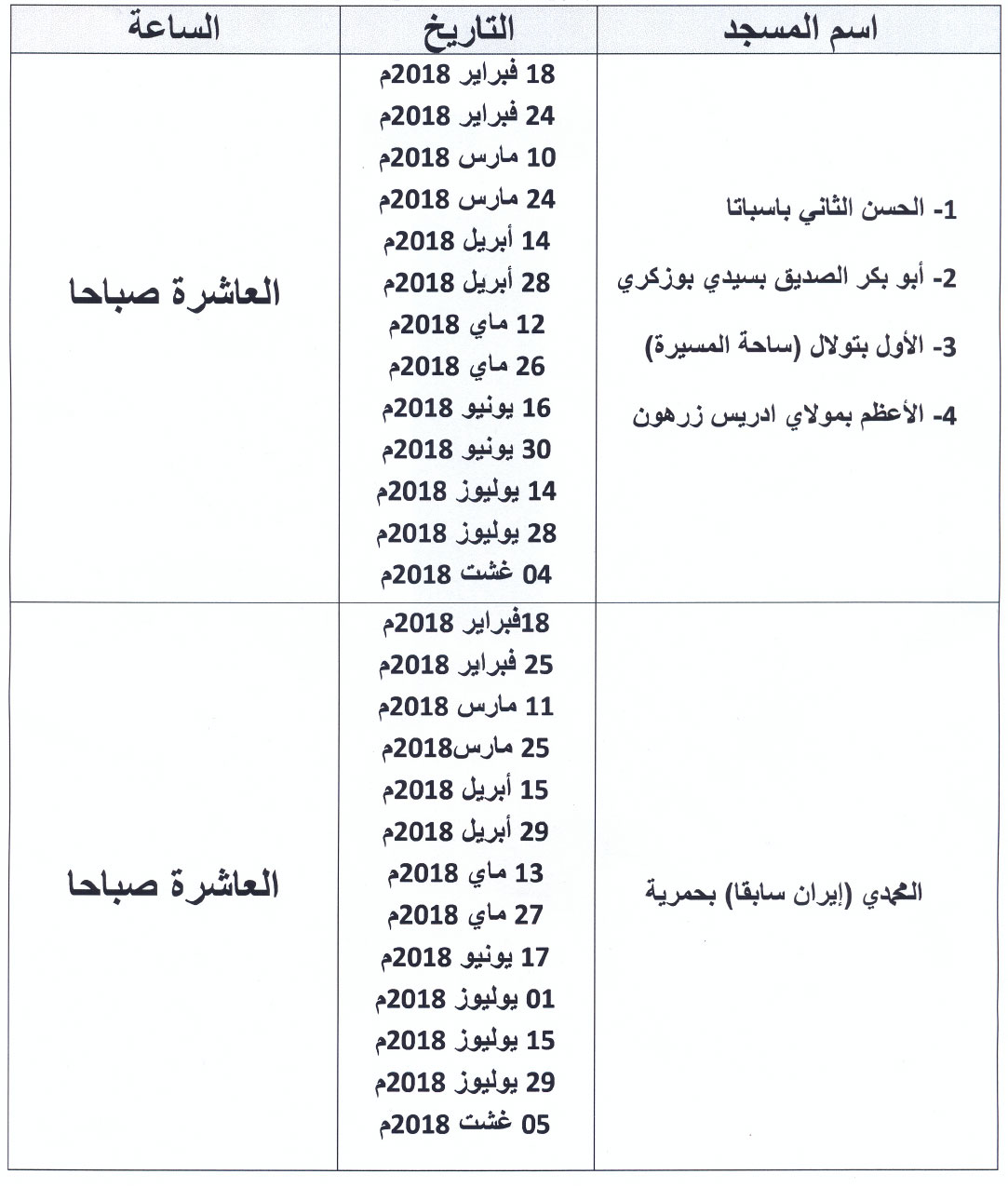 Meknes pelerinage annonce session de formation 1439 2018 3