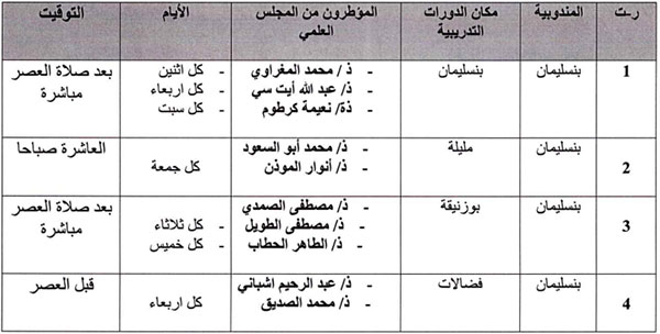 البرنامج العام للدورات التدريبية للحجاج بمدينة بنسليمان برسم سنة 2022/1443هـ البرنامج العام للدورات التدريبية للحجاج بمدينة بنسليمان برسم سنة 2022/1443هـ