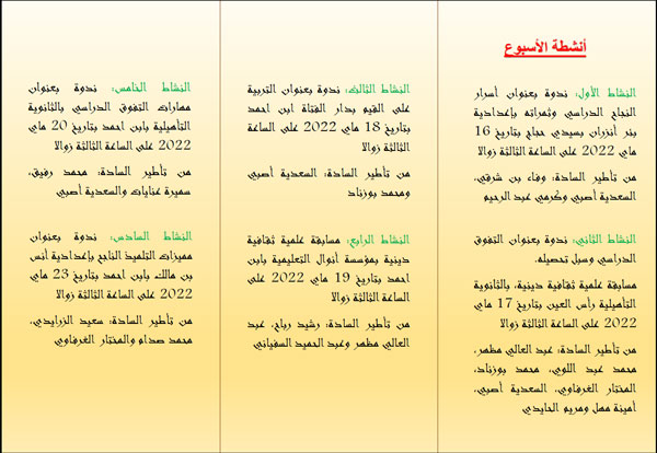 أنشطة الأسبوع أنشطة الأسبوع