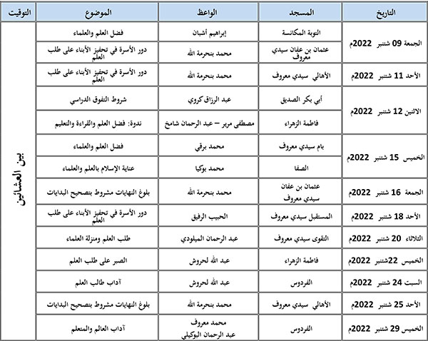 برنامج الدروس والندوات خلال شهر سبتمبر بمناسبة الدخول المدرسي برنامج الدروس والندوات خلال شهر سبتمبر بمناسبة الدخول المدرسي