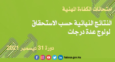 النتائج النهائية حسب الاستحقاق لامتحان الكفاءة المهنية لولوج عدة درجات، برسم سنة 2021