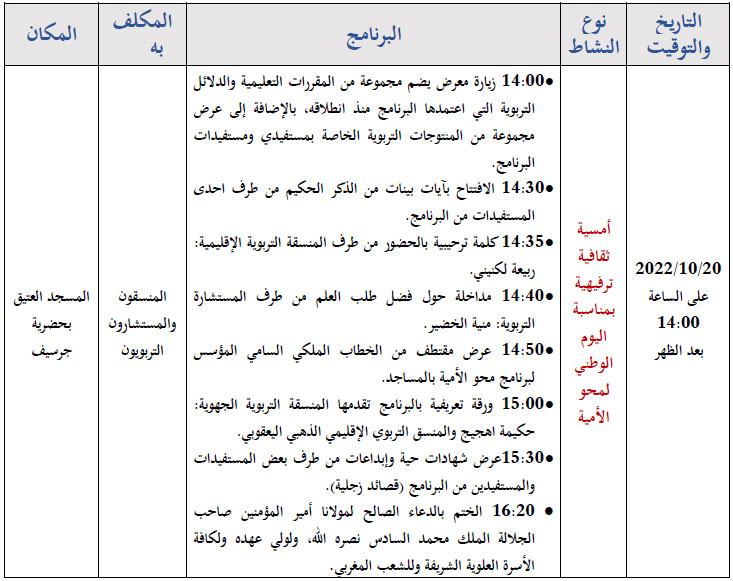 برنامج الأمسية برنامج الأمسية