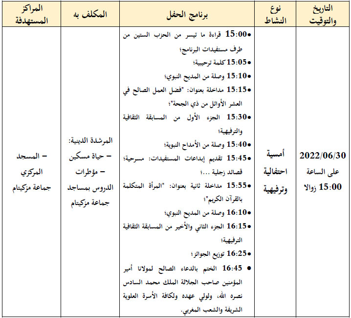 برنامج الحفل