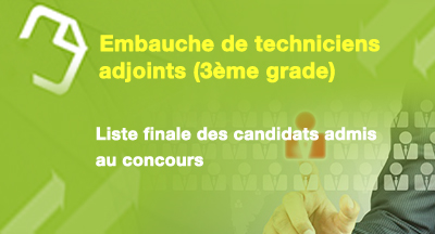 Liste finale des candidats admis selon la compétence au concours d'embauche de techniciens adjoints (3ème grade)