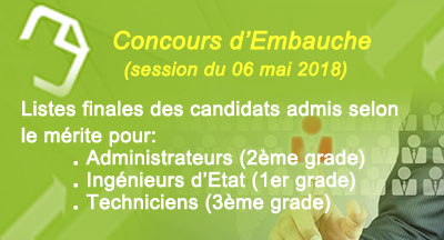 Listes finales selon le mérite des candidats admis aux concours d'embauche (session du 06 mai 2018)