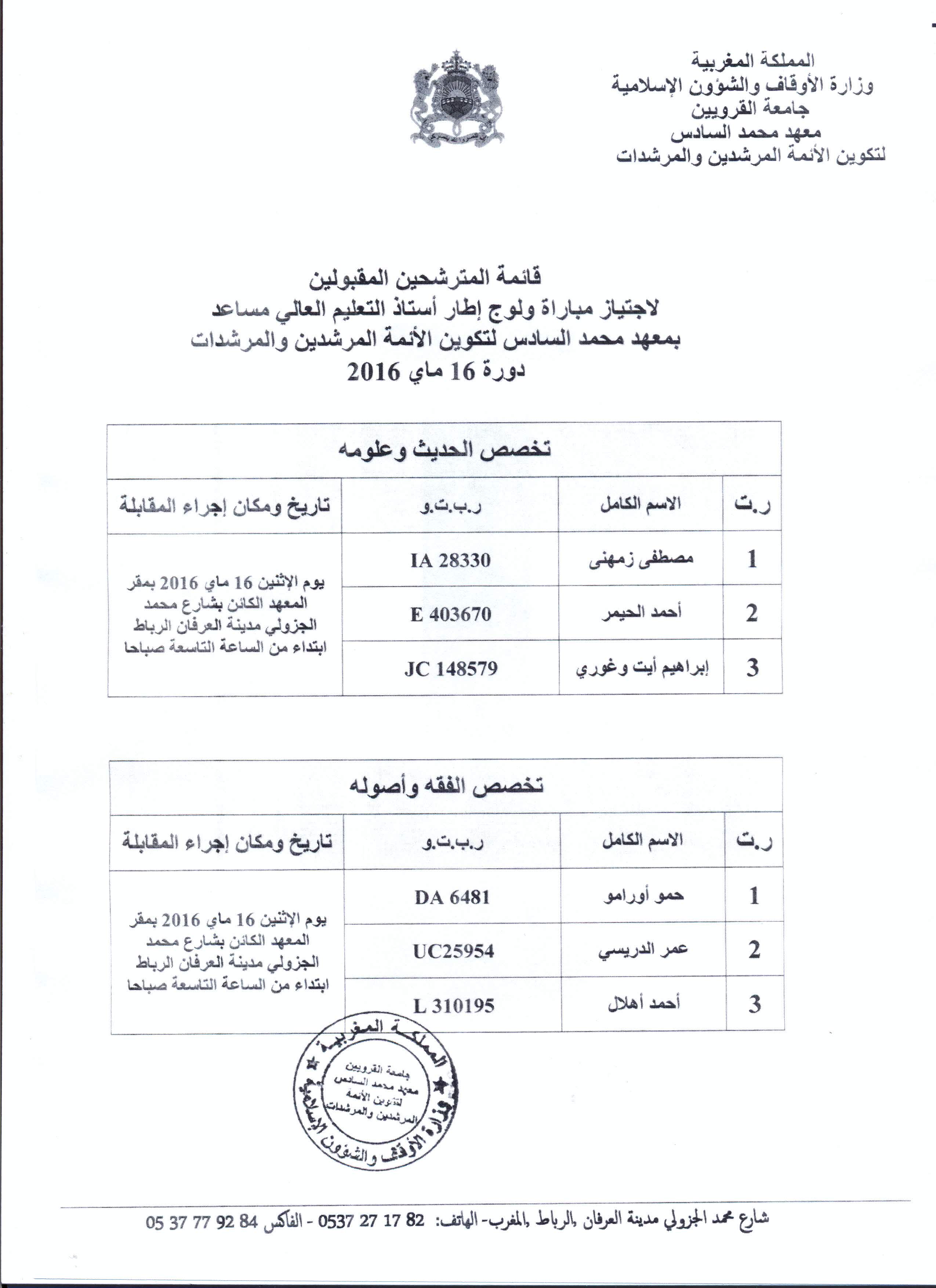 قائمة المترشحين المقبولين لاجتياز مباراة أستاذ التعليم العالي مساعد